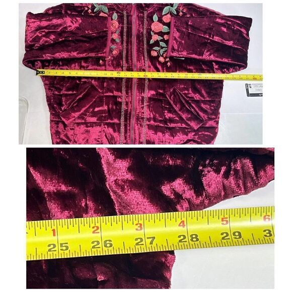 Free People x Anna Sui Rose Garden Velvet Embroidery Dolman Quilted Jacket New M - Picture 9 of 15